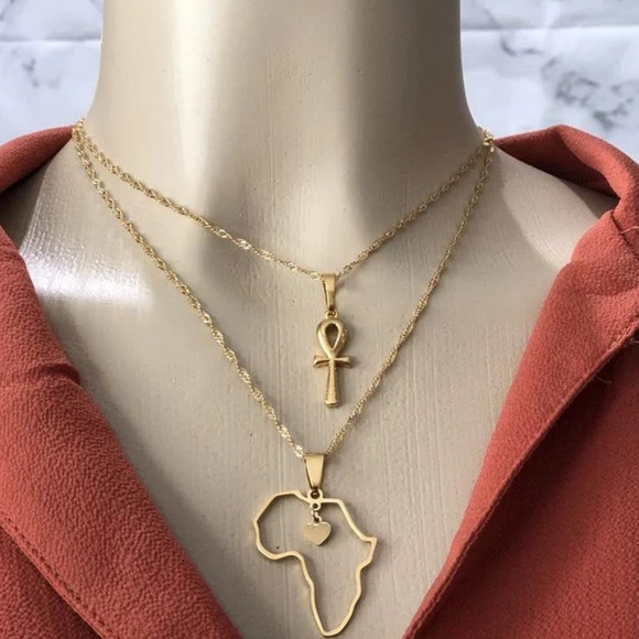 ANKH NECKLACE 24k gold plated and free Africa map necklace - Picture 5 of 7